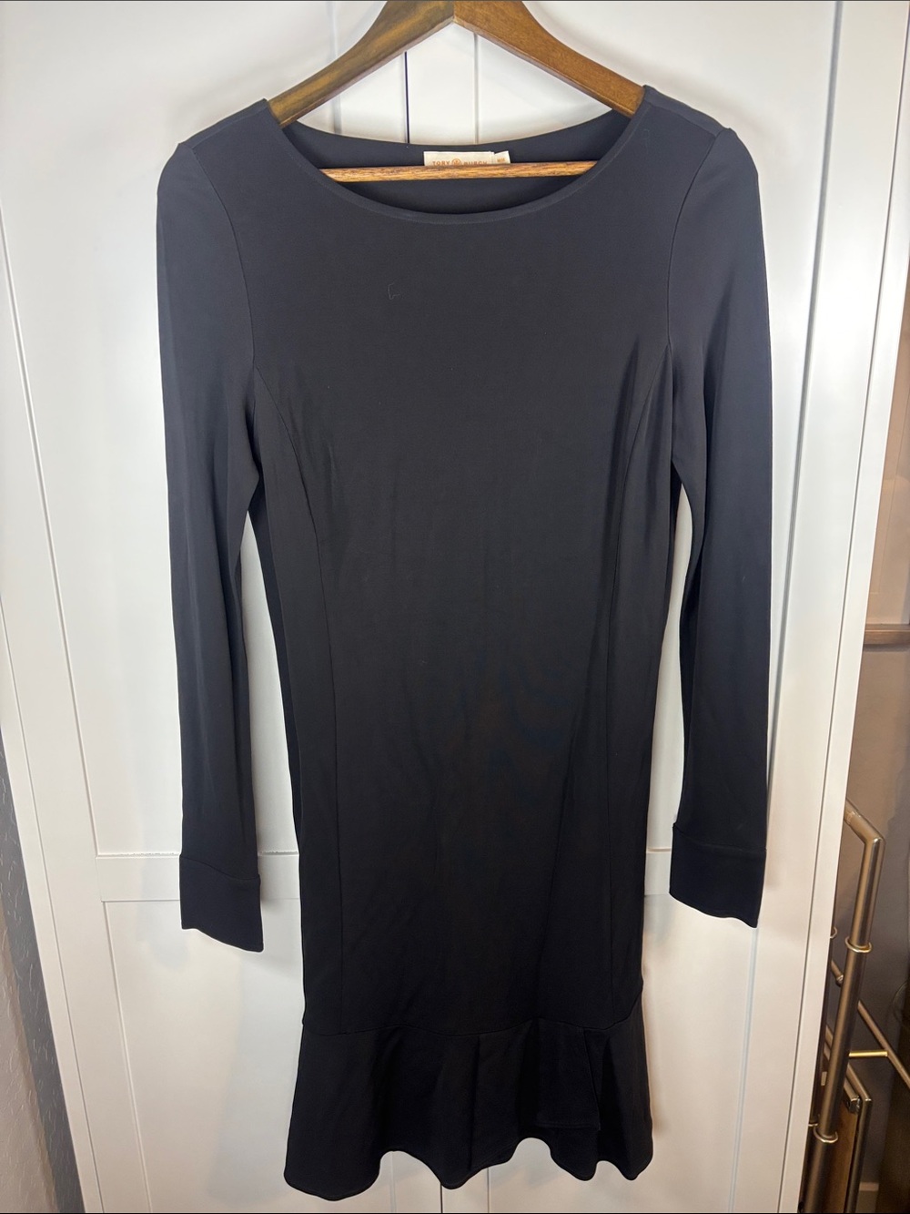 Tory Burch Black Long-Sleeve Ruffle-Hem Dress